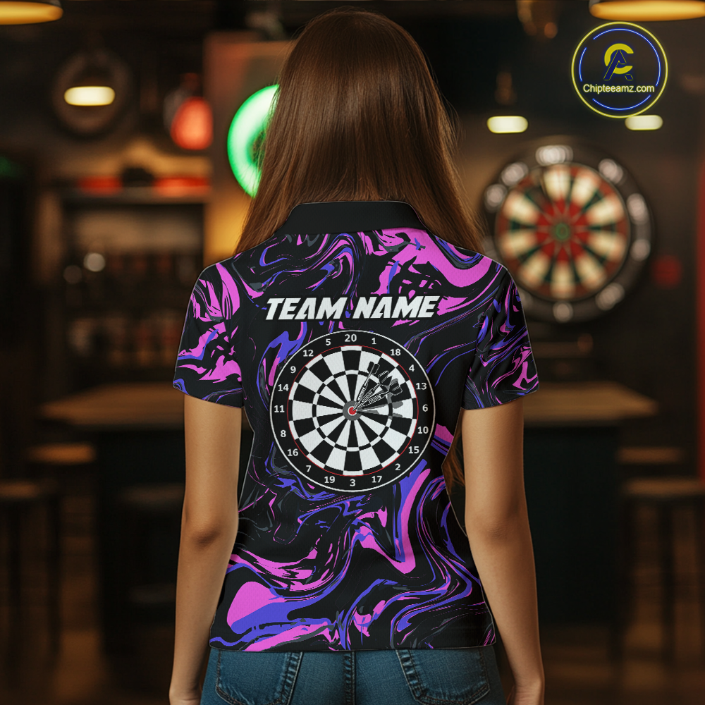 Pink-Purple Pattern Darts Team Jerseys Dart Shirts For Women Dart Tournament Polo & 1/4 Zip NNT119
