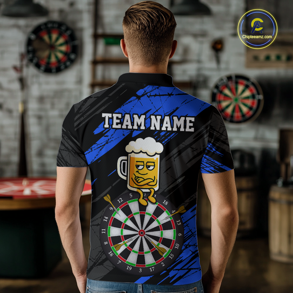 Custom Blue Funny Beer Darts Board Dart Shirts For Men Darts Team Jerseys Dart Tournament NNT120