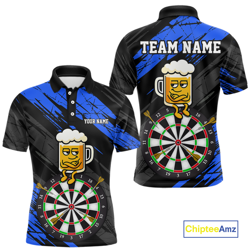 Custom Blue Funny Beer Darts Board Dart Shirts For Men Darts Team Jerseys Dart Tournament NNT120