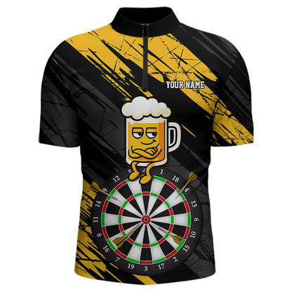 Custom Yellow Funny Beer Darts Board Dart Shirts For Men Darts Team Jerseys Dart Tournament NNT120