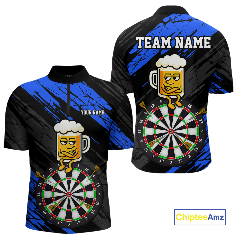 Custom Blue Funny Beer Darts Board Dart Shirts For Men Darts Team Jerseys Dart Tournament NNT120