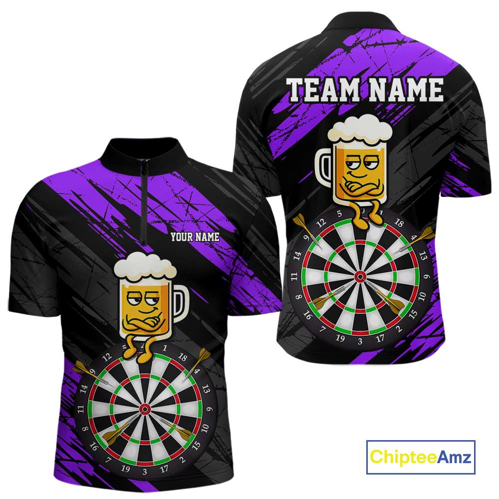 Custom Purple Funny Beer Darts Board Dart Shirts For Men Darts Team Jerseys Dart Tournament NNT120