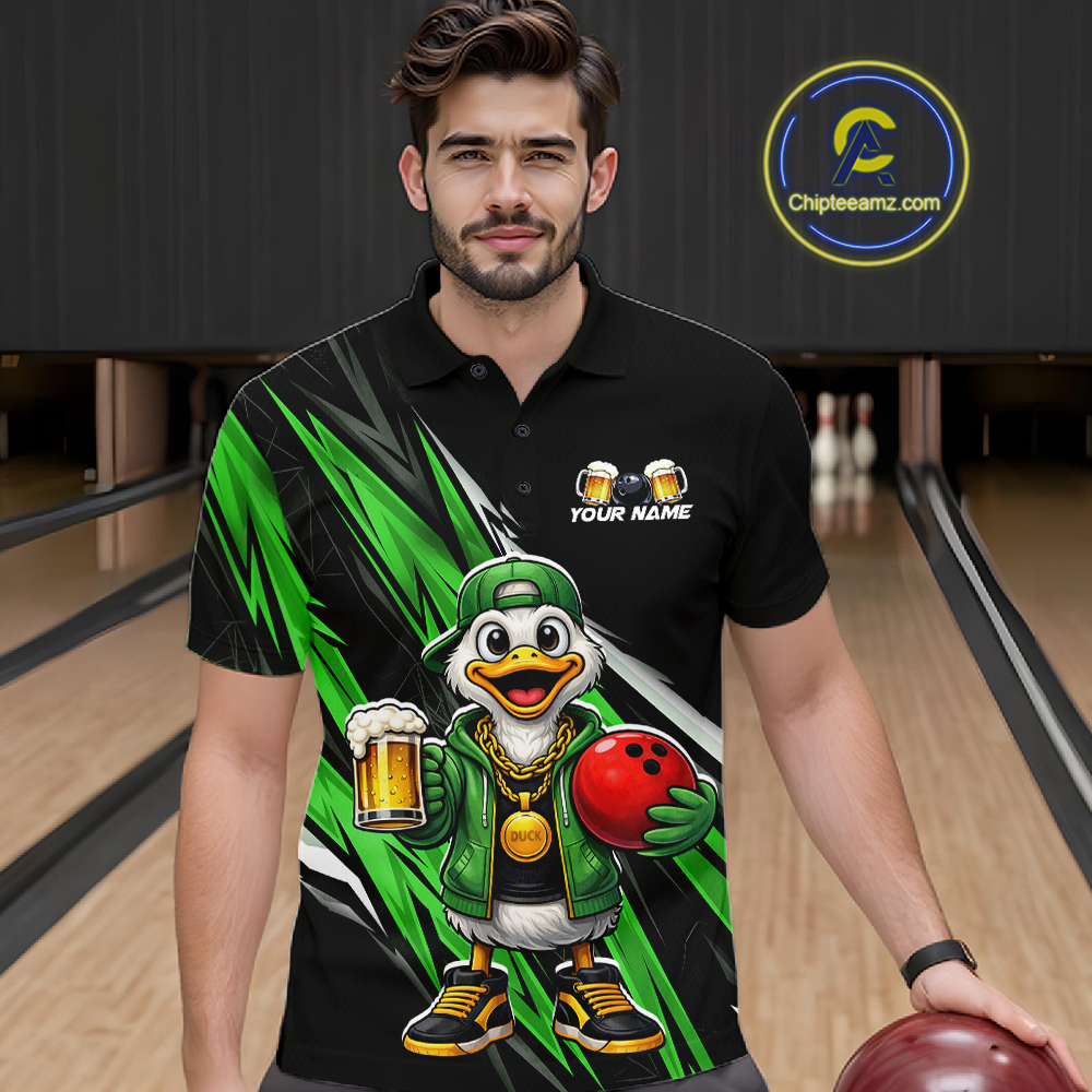 Custom Green Beer Duck Bowling Shirt for Men Duck Funny Beer Bowling Team Jersey HNT276