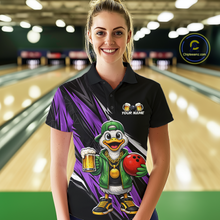 Load image into Gallery viewer, Custom Purple Beer Duck Bowling Shirt for Women Duck Funny Beer Bowling Team Jersey HNT276