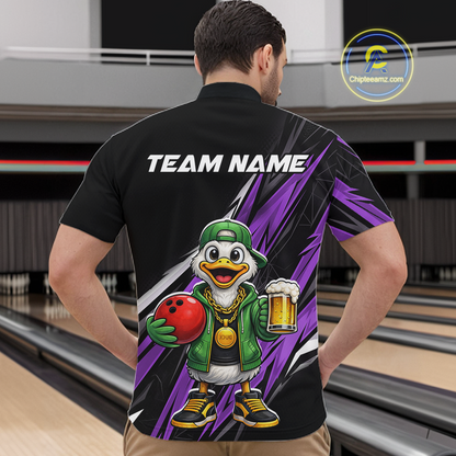 Custom Purple Beer Duck Bowling Shirt for Men Duck Funny Beer Bowling Team Jersey HNT276
