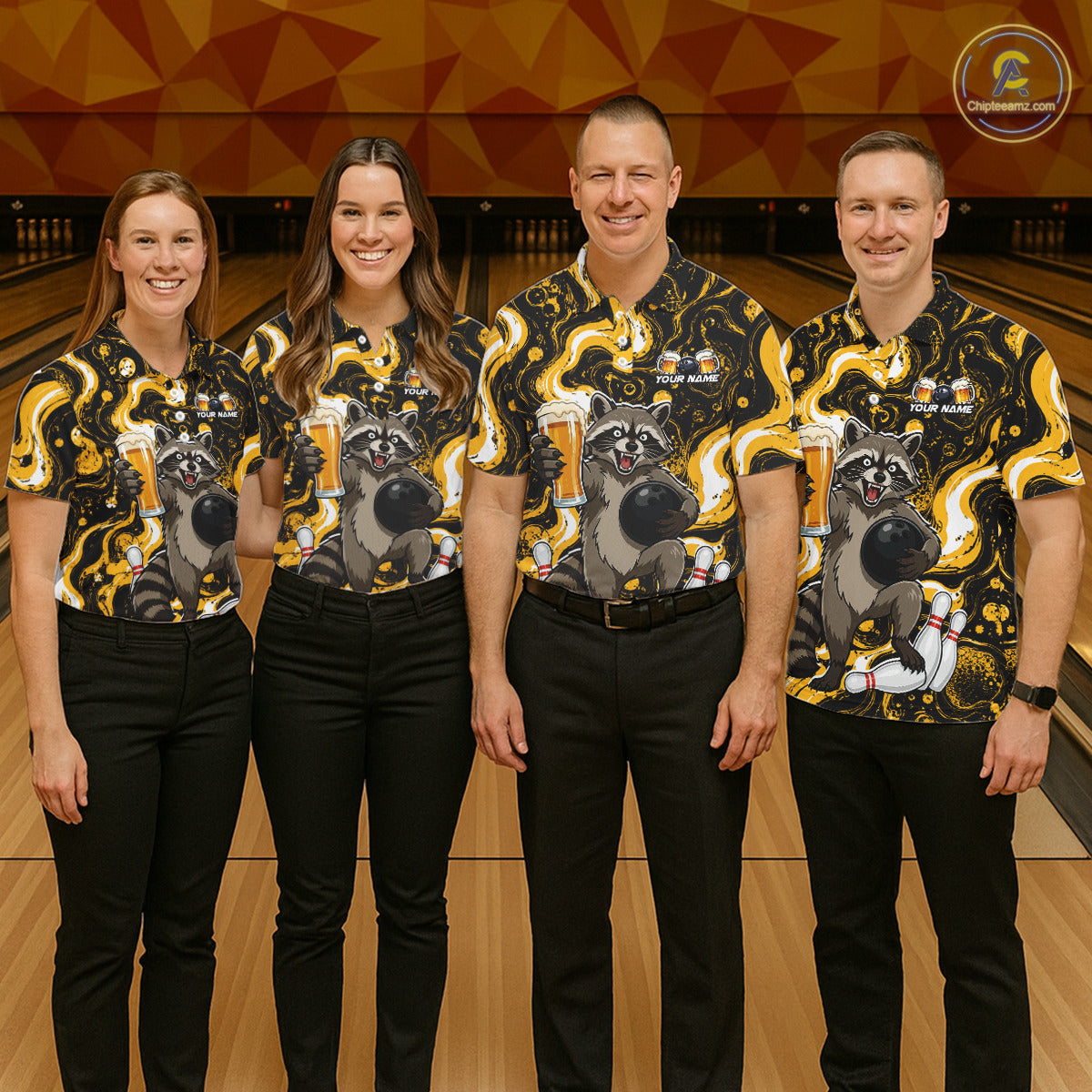 Custom Beer Raccoon Bowling Shirt for Women Bowling Polo & 1/4 Zip Bowling Team Shirts HNT311
