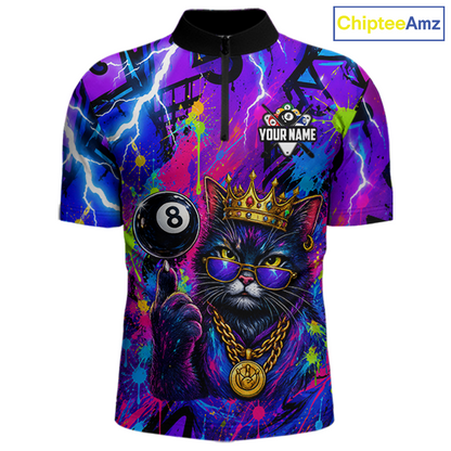 Custom Funny Crown Cat 8 Ball Billiard Shirts for Men Billiard Team Jerseys Billiard League NNT249