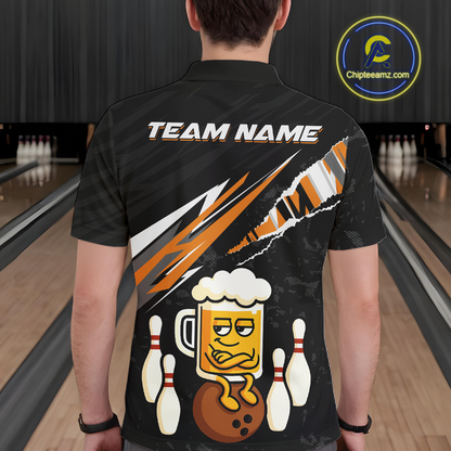 Custom Orange Funny Beer Bowling Jersey for Men Bowling Team Shirts Polo & 1/4 Zip HNT170
