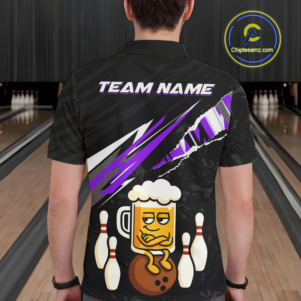 Custom Purple Funny Beer Bowling Jersey for Men Bowling Team Shirts Polo & 1/4 Zip HNT170