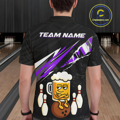 Custom Purple Funny Beer Bowling Jersey for Men Bowling Team Shirts Polo & 1/4 Zip HNT170