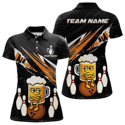 Custom Orange Funny Beer Bowling Jersey for Women Bowling Team Shirts Polo & 1/4 Zip HNT170