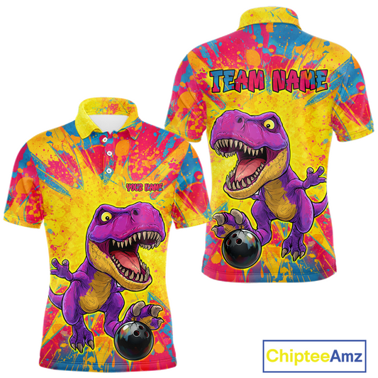 Custom Graffiti Dinosaur Bowling Jersey for Men Unisex Bowling Shirts for Team Polo & 1/4 Zip HNT240