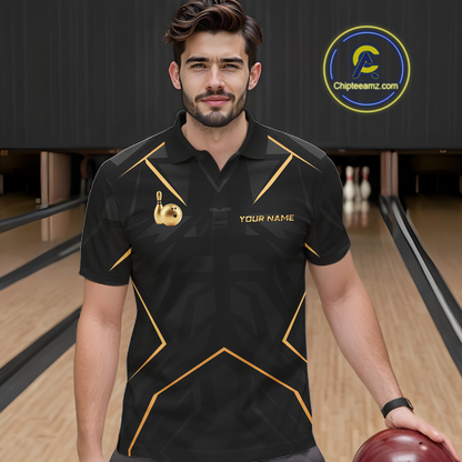 Custom Black and Gold Bowling Jersey for Men Bowling Team Shirts Bowling League Polo & 1/4 Zip HNT175