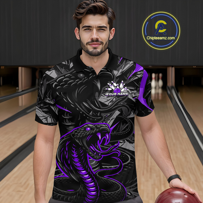 Custom Purple Cobra Snake Bowling Jersey for Men Bowling Team Shirts Bowling Uniform Polo & 1/4 Zip HNT137