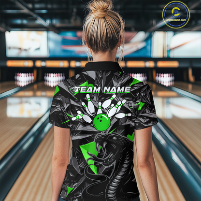 Custom Green Cobra Snake Bowling Jersey for Women Bowling Team Shirts Polo & 1/4 Zip HNT137
