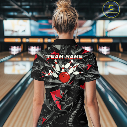 Custom Red Cobra Snake Bowling Jersey for Women Bowling Team Shirts Polo & 1/4 Zip HNT137