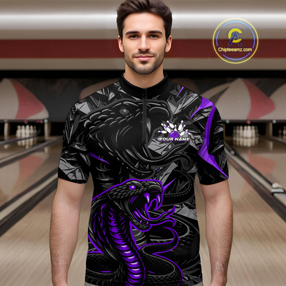 Custom Purple Cobra Snake Bowling Jersey for Men Bowling Team Shirts Bowling Uniform Polo & 1/4 Zip HNT137