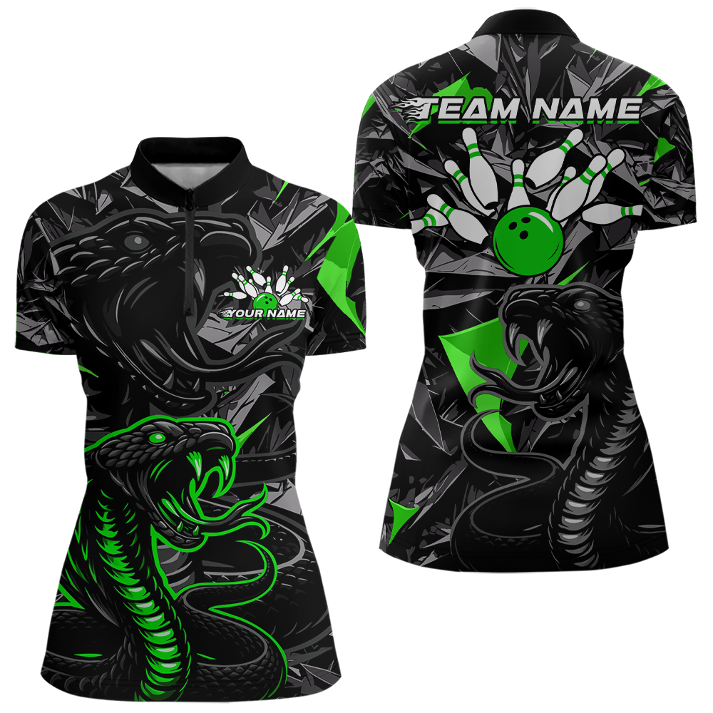 Custom Green Cobra Snake Bowling Jersey for Women Bowling Team Shirts Polo & 1/4 Zip HNT137