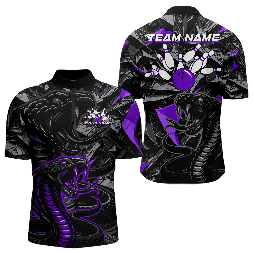 Custom Purple Cobra Snake Bowling Jersey for Men Bowling Team Shirts Bowling Uniform Polo & 1/4 Zip HNT137