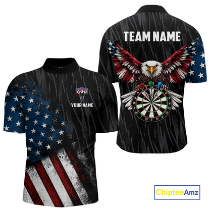 Custom US Flag Eagle Dart Shirts for Men Darts Team Jerseys Dart Tournament Polo & 1/4 Zip NNT142