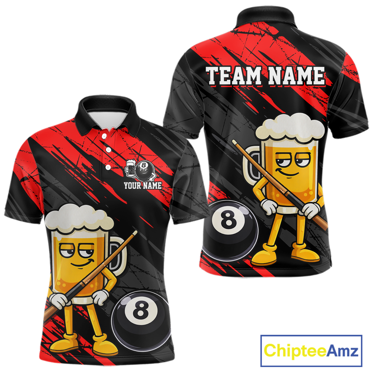 Custom Funny Red Beer 8 Ball Pool Men Billiard Polo & 1/4 Zip, Billiard Shirt, Billiard Team Jerseys NNT146