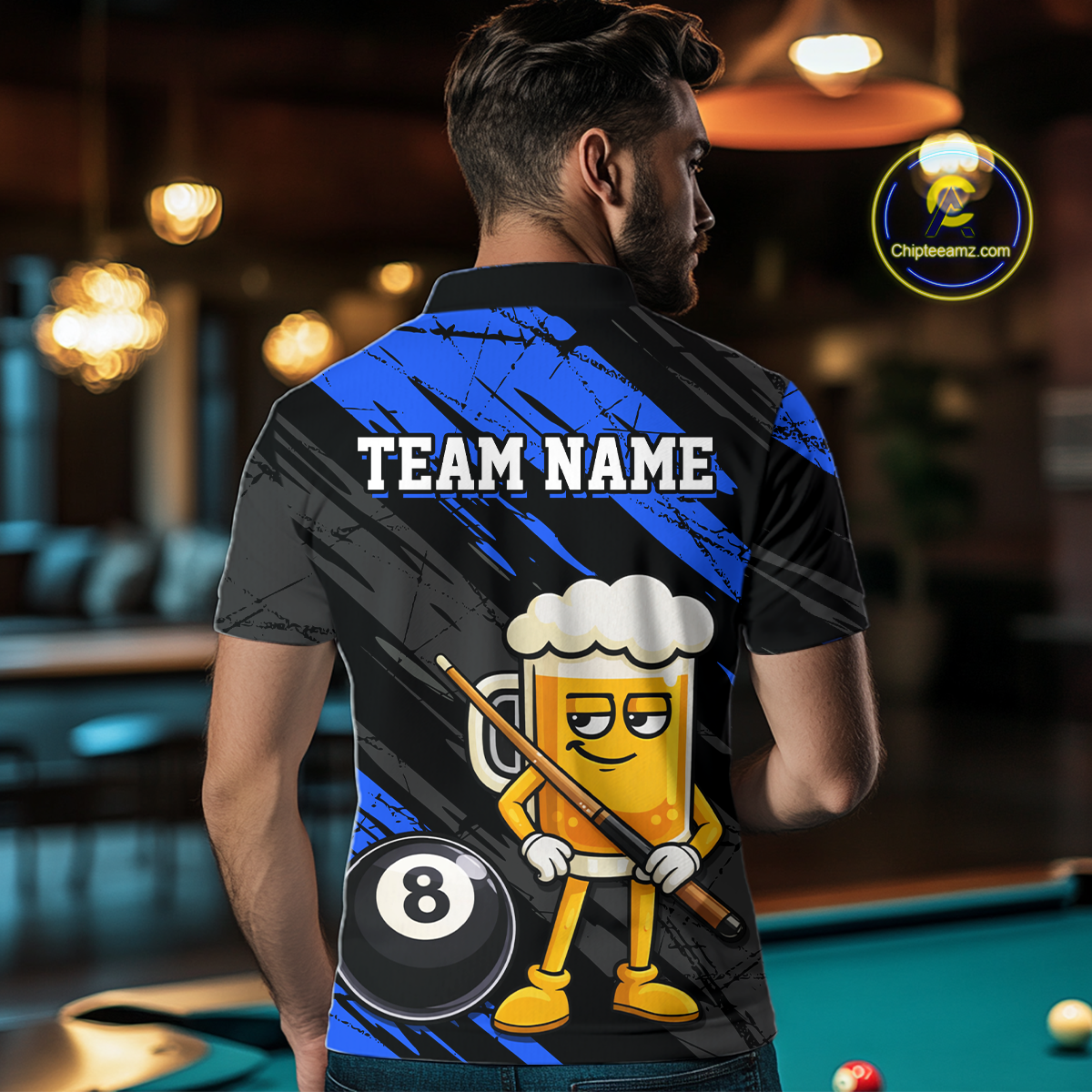Custom Funny Blue Beer 8 Ball Pool Men Billiard Polo & 1/4 Zip, Billiard Shirt, Billiard Team Jerseys NNT146
