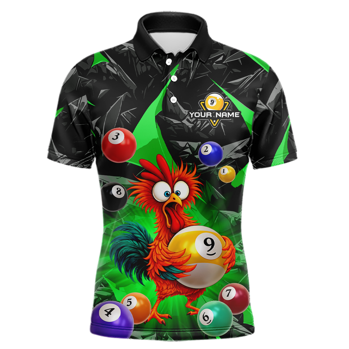 Custom Funny Green Chicken 9 Ball Pool Billiard Shirt for Men Polo & 1/4 Zip, Billiard Team Jerseys NNT157