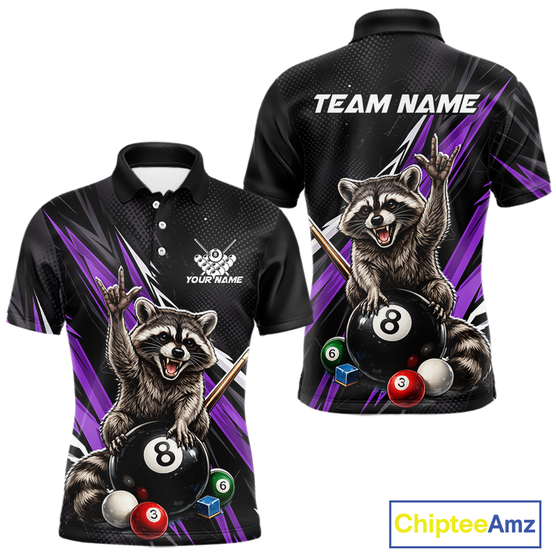 Custom Purple Funny Raccoon 8 Ball Billiard Shirt for Men Billiard Team Jersey Billiard League NNT191