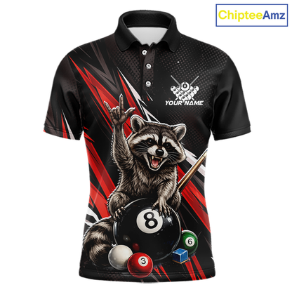 Custom Red Funny Raccoon 8 Ball Billiard Shirt for Men Billiard Team Jersey Billiard League NNT191