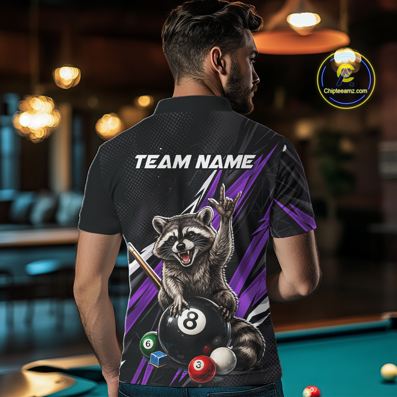 Custom Purple Funny Raccoon 8 Ball Billiard Shirt for Men Billiard Team Jersey Billiard League NNT191