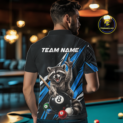 Custom Blue Funny Raccoon 8 Ball Billiard Shirt for Men Billiard Team Jersey Billiard League NNT191