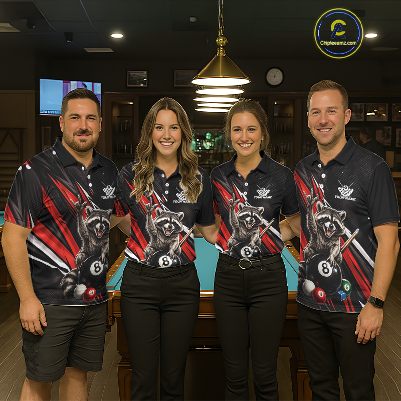 Custom Red Funny Raccoon 8 Ball Billiard Shirt for Women Billiard Team Jersey Billiard League NNT191