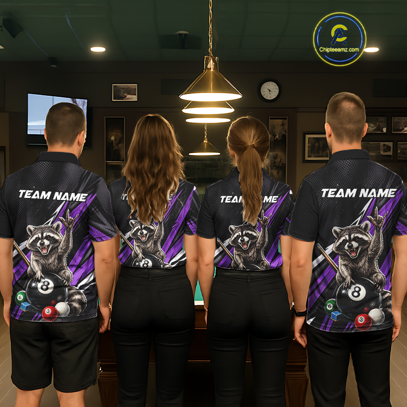 Custom Purple Funny Raccoon 8 Ball Billiard Shirt for Men Billiard Team Jersey Billiard League NNT191