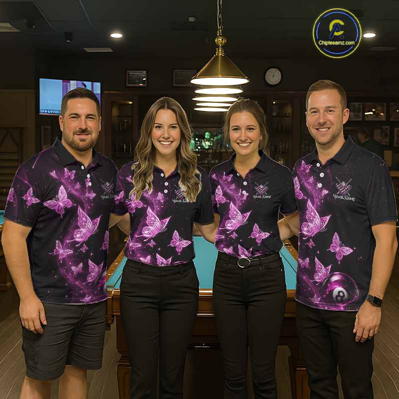 Custom Pink Butterfly Galaxy 8 Ball Billiard Shirt for Women Billiard Team Jersey Billiard League NNT192