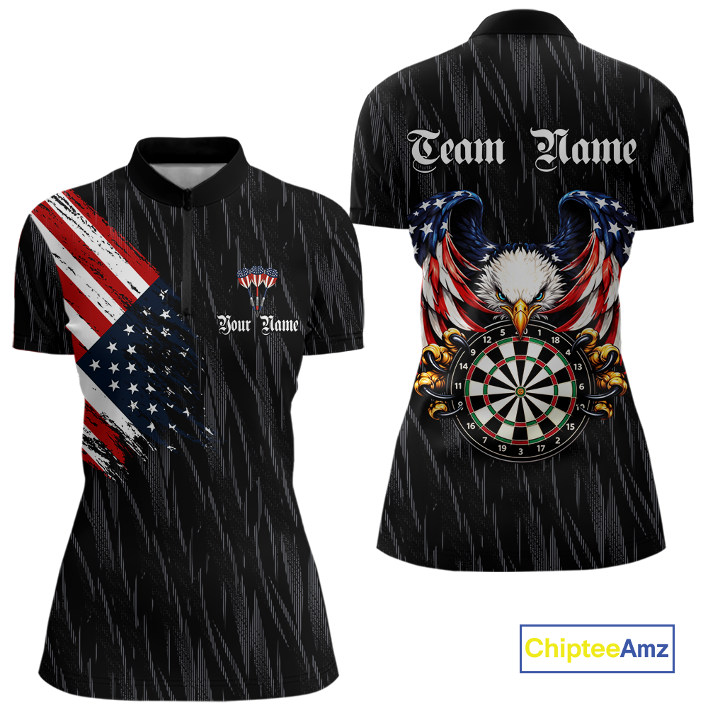 Custom US Flag Eagle Darts Shirt for Women Darts Team Jerseys Dart Tournament Polo & 1/4 Zip NNT111