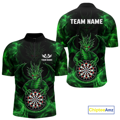 Custom Green Dragon Darts Board Dart Shirts For Men Darts Team Jerseys Polo & 1/4 Zip NNT121