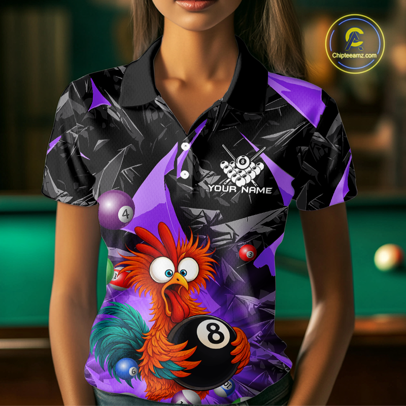 Custom Purple Funny Chicken 8 Ball & 9 Ball Billiard Shirt for Women Billiard Team Jerseys NNT190