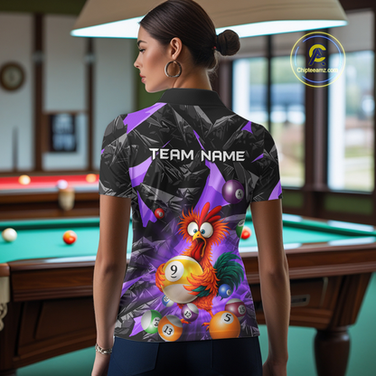 Custom Purple Funny Chicken 8 Ball & 9 Ball Billiard Shirt for Women Billiard Team Jerseys NNT190