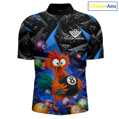 Custom Blue Funny Chicken 8 Ball & 9 Ball Billiard Shirt for Men Billiard Team Jerseys NNT190