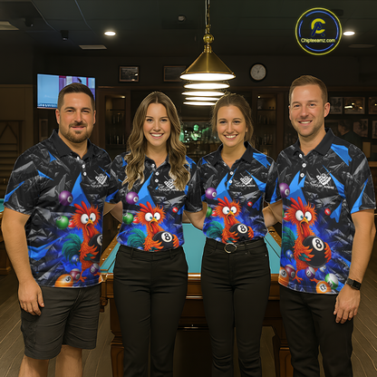 Custom Blue Funny Chicken 8 Ball & 9 Ball Billiard Shirt for Women Billiard Team Jerseys NNT190