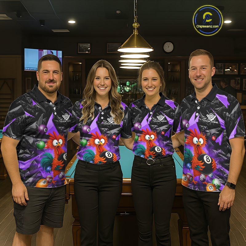 Custom Purple Funny Chicken 8 Ball & 9 Ball Billiard Shirt for Women Billiard Team Jerseys NNT190