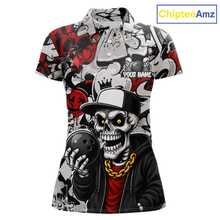 Load image into Gallery viewer, Short-sleeve shirt with a skull design holding a bowling ball, featuring the brand 'ChipteeAmz'.