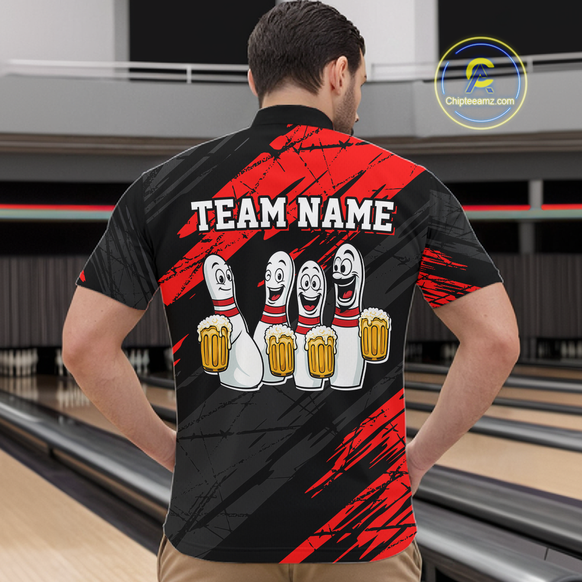 Custom Red Funny Bowling Tournament Jersey for Men Bowling Team Shirts Polo & 1/4 Zip HNT178