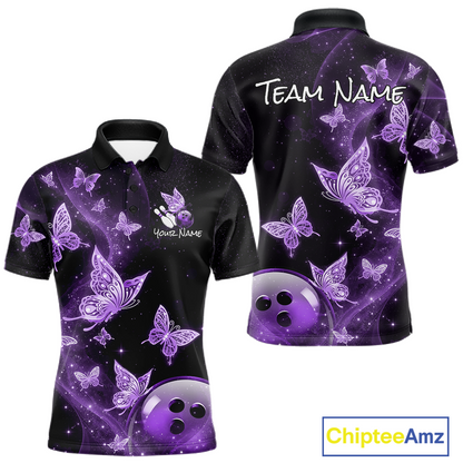 Custom Purple Galaxy Butterflies Bowling Shirt for Men Butterfly Bowling Team Jersey Bowling League HNT277