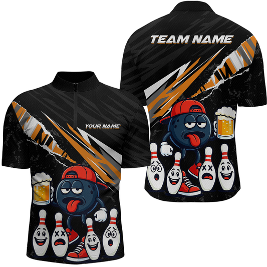 Custom Orange Beer Bowling Jersey for Men Bowling Team Shirts Bowling Uniform Polo & 1/4 Zip HNT133