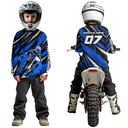 Custom Blue Youth Motocross Jersey Racing for Kid Men Women MX Dirt Bike Shirts UPF30+ DNT47