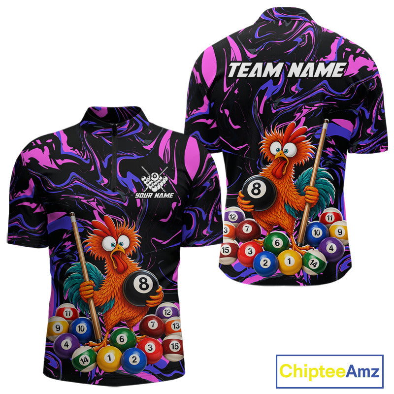 Custom Purple Chicken 8 Ball Billiard Shirt for Men Billiard Jerseys Team Billiard League NNT197