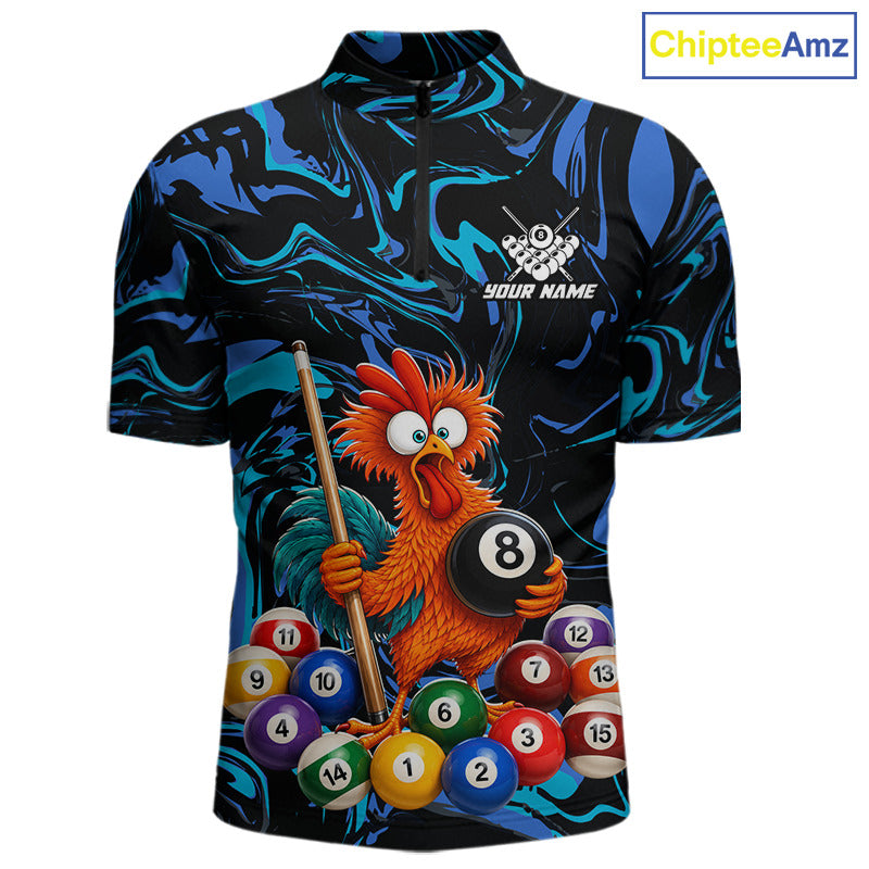 Custom Teal Blue Chicken 8 Ball Billiard Shirt for Men Billiard Jerseys Team Billiard League NNT197