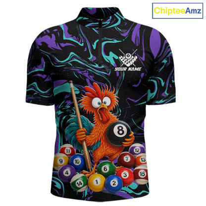 Custom Teal Purple Chicken 8 Ball Billiard Shirt for Men Billiard Jerseys Team Billiard League NNT197