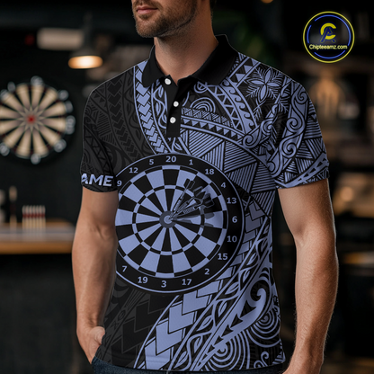 Custom Blue Tribal Dart Shirts for Men Dart Team Jersey Dartboard Gifts Polo & 1/4 Zip NNT163